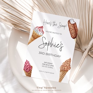 Moderne Eiscreme Geburtstag einladen, Eistüte einladen, minimalistische Eis einladen, Eiscreme Party, Eiscreme Einladung, BD72