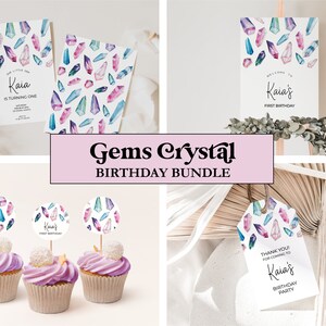 Crystal Birthday Party, Gems Birthday Bundle Set, Crystal Party Package, Gemstones party decorations, Geode Birthday, Gems Party, BD91