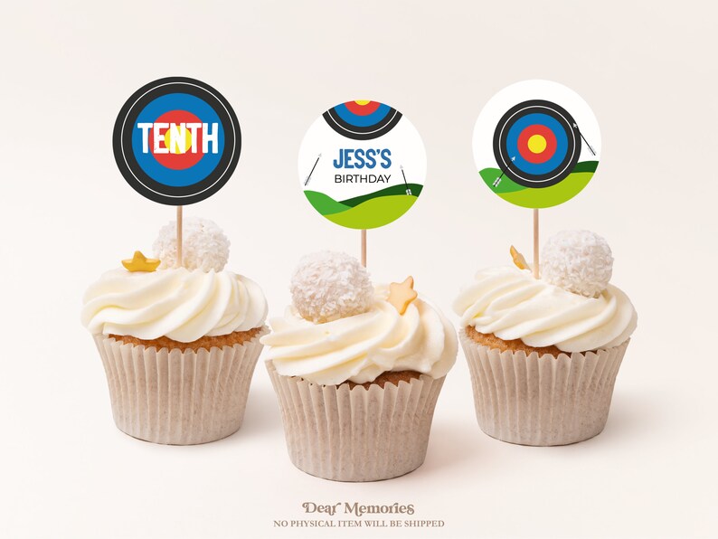 Archery Birthday Cupcake Toppers, Outdoor Shooting Party Decorations