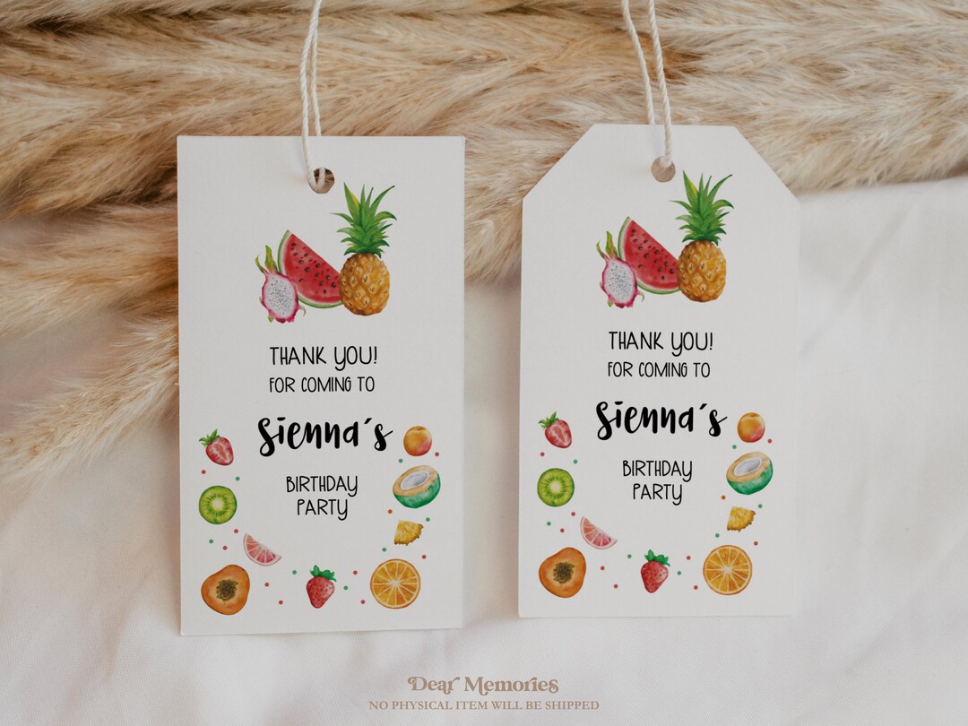 Fruit Birthday Thank You Tags, Fruit Party Favor Tags, Tropical Summer