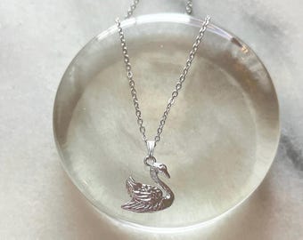 Handmade Silver Swan Pendant Necklace - Elegant Bird Charm with Dainty Nontarnish Chain, Romantic Jewelry, Grandmillenial Style