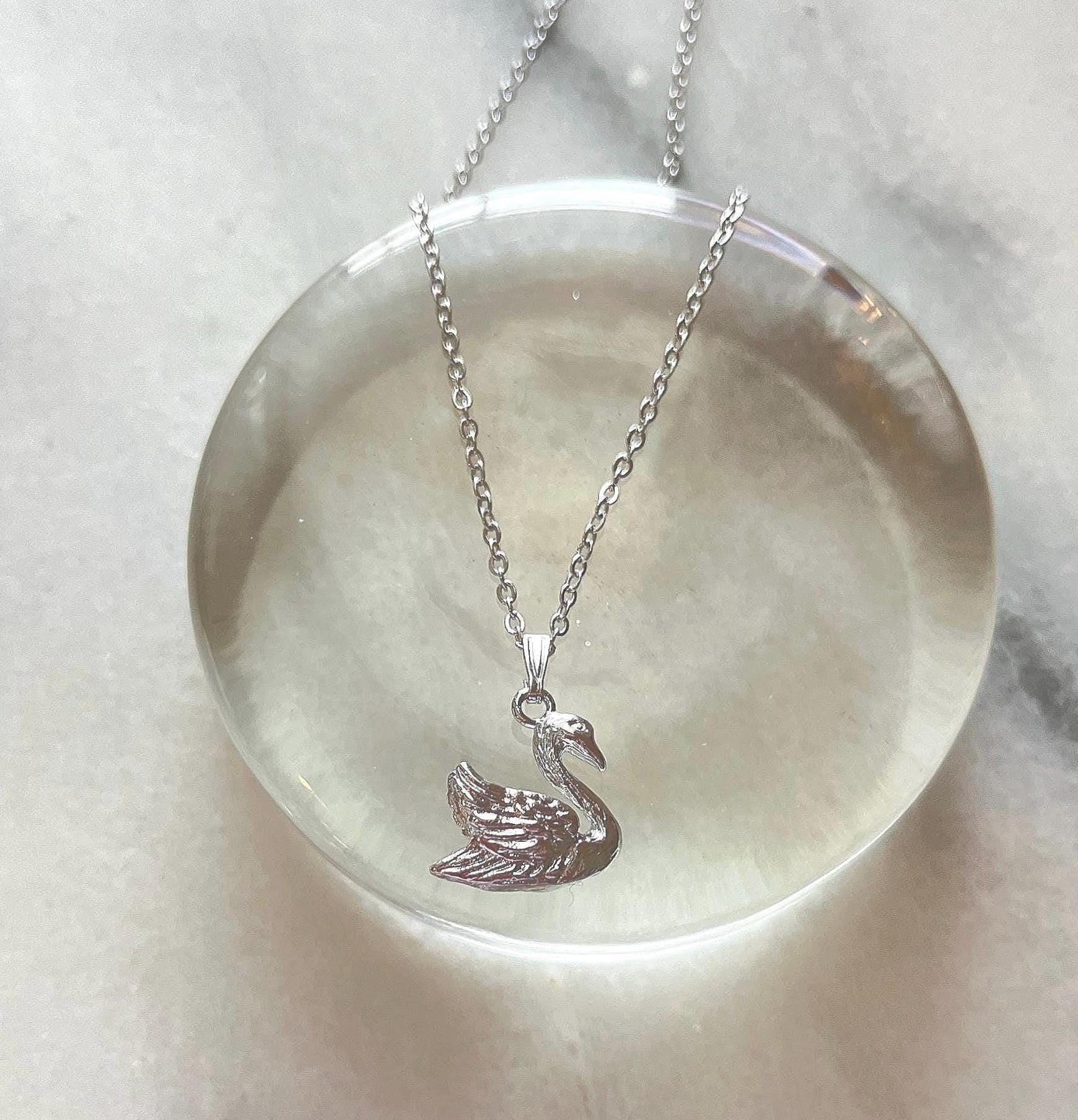 Jewelryboxes Pave Cubic Zirconia Silver Swan Pendant Necklace – 18" Titanium Chain