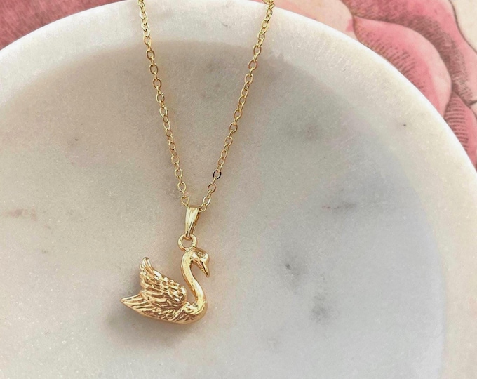 Handmade Gold Swan Pendant Necklace - Elegant 14k Gold Plated Bird Charm on Dainty Chain, Romantic Jewelry in Grandmillenial Style