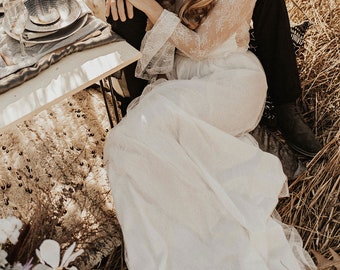 Boho lace wedding skirt with soft tulle layer, Vintage bridal skirt, Bohemian beach wedding, 2 piece summer wedding dress - Sonella Skirt
