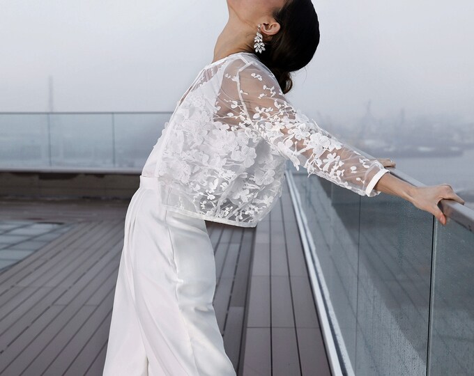 Bridal Jacket With Unique 3d Lace, Wedding Dress Cover Up, Bridal