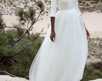 Jupe en tulle pour mariage, jupe de mariée romantique en tulle fin, jupe de mariée courte, longueur genou, longueur mollet et longueur sol - Jupe Dahlia