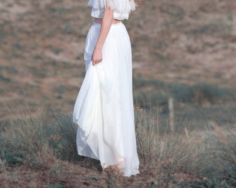 Gonna da sposa realizzata in chiffon di seta, gonna da sposa semplice e fluida, matrimonio boho, vintage, hippie - Gonna Zarah