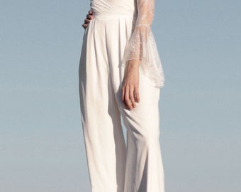 Pantalon Marlene en satin, tenue de mariée moderne et simple, robe de mariée minimaliste deux pièces, bureau d'enregistrement - Pantalon Dara