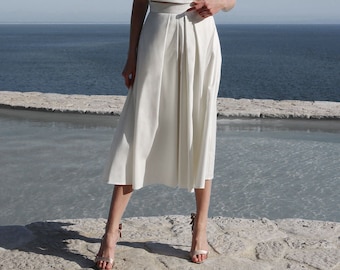 Bridal skirt with pocket, White pleated wedding skirt, Tea length wedding dress separates, registry office, engagement outfit - Melia Skirt