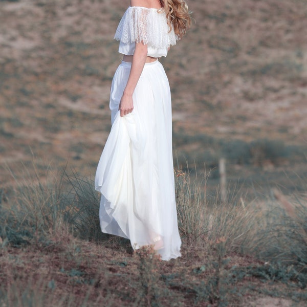 Gonna da sposa realizzata in chiffon di seta, gonna da sposa semplice e fluida, matrimonio boho, vintage, hippie - Gonna Zarah