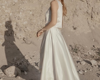 High low wedding skirt, White pleated, cascading skirt, a line, bridal separates, simple wedding dress outfit - Acacia Skirt