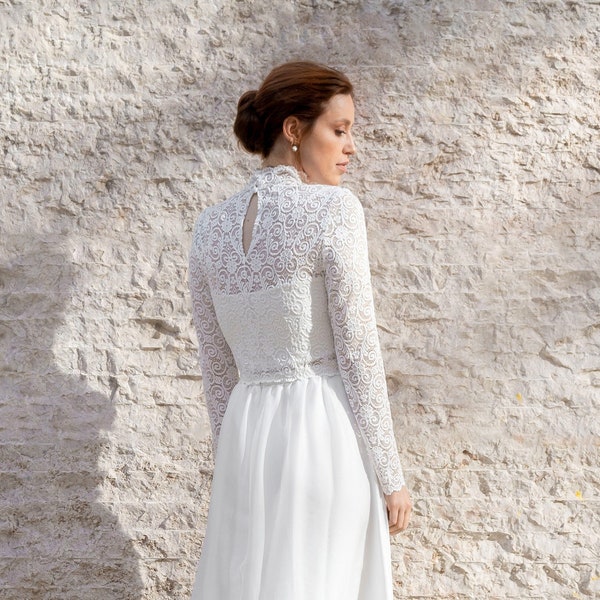 Braut Bolero aus Spitze, Vintage Hochzeit, Jacke Brautkleid langarm, Spitzentop für Hochzeit, Bohemian Oberteil - Camilla Top