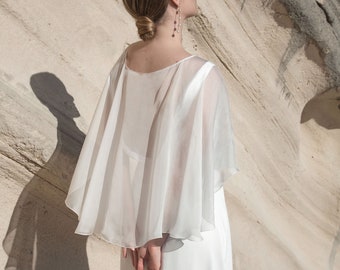 Brautcape aus Seide, Brautjacke für Hochzeit, Bolero für Brautkleid, einfacher Brautumhang aus Seidenchiffon  - Mina Cape