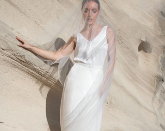 Bridal veil with blusher, Long wedding dress veil, soft tulle veil, wedding dress accessories, blusher veil - Vina veil