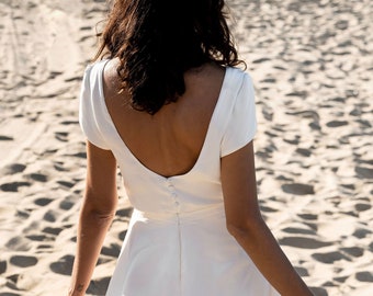 Satin Wedding Top With Short Sleeves, Simple Wedding Dress Separate, Casual  Wedding, Registry Office, Low Back, Boat Neck - Calla Top - Etsy
