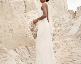 Mermaid wedding dress made of soft tulle, backless, floaty bridal gown with halter neckline - Sarvis Dress