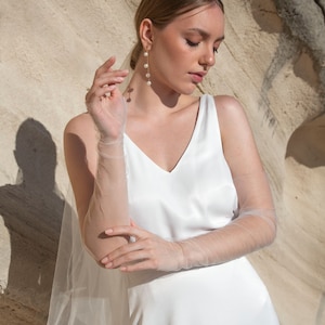 Sheer bridal gloves made of soft tulle, Fingerless wedding gloves - Allium Gloves