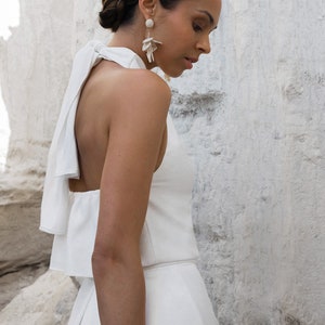 Satin bridal top with halter neck, low back crop top, simple wedding dress separate, casual bridal styling -  Vica Top