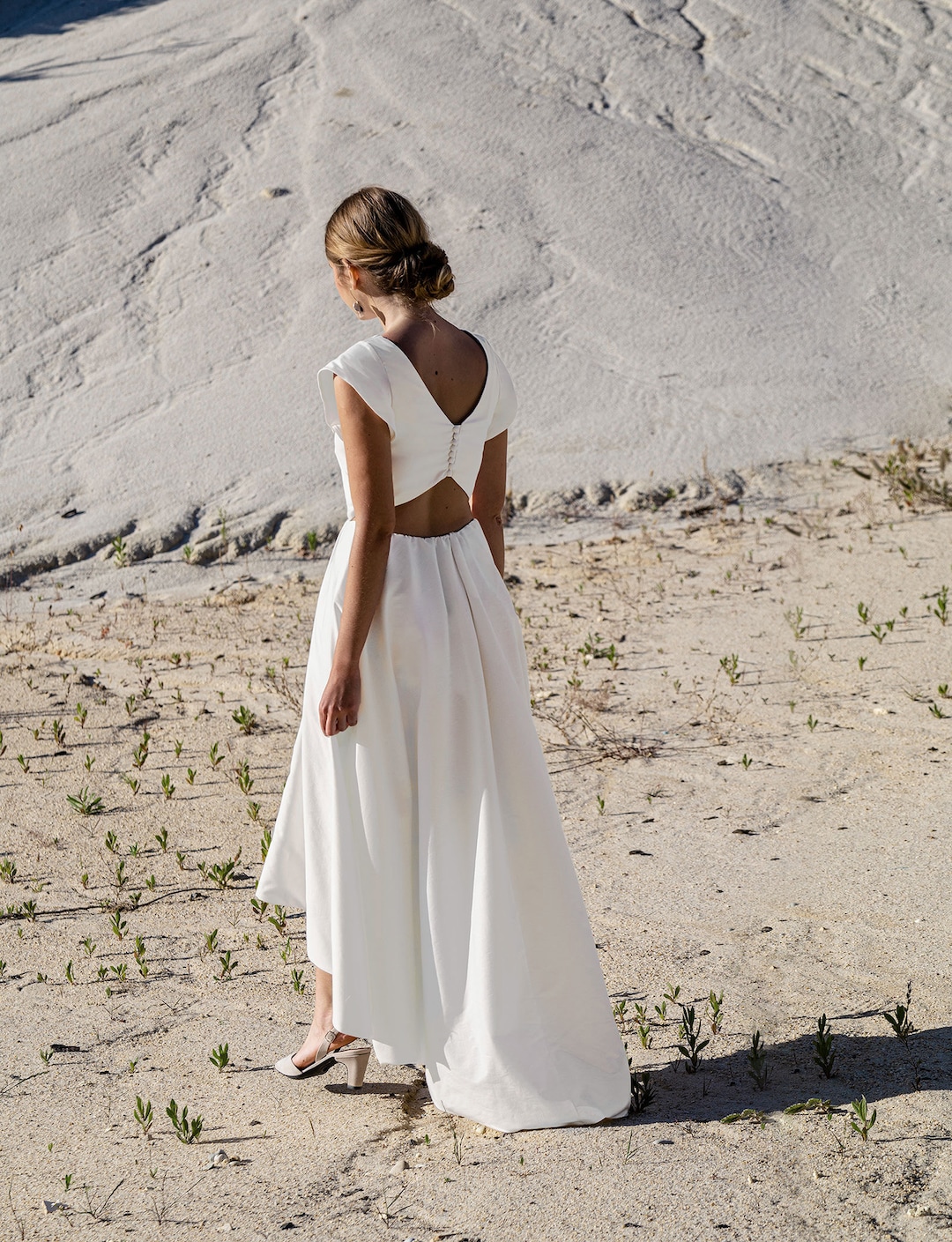 Satin Wedding Dress With Pockets Fit and Flare Wedding Dress With Cap Sleeves and High Low Hem Magnolia Dress Etsy Ireland