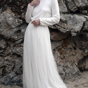 Bridal pullover wool, Chic wedding sweater with keyhole in back, knit wedding top with sleeves, Winter wedding dress separates Poppy Top image 8