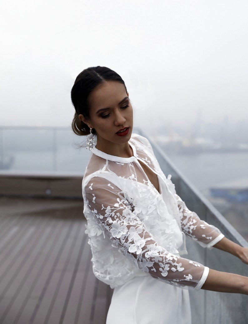 Bridal Jacket With Unique 3d Lace Wedding Dress Cover Up Etsy