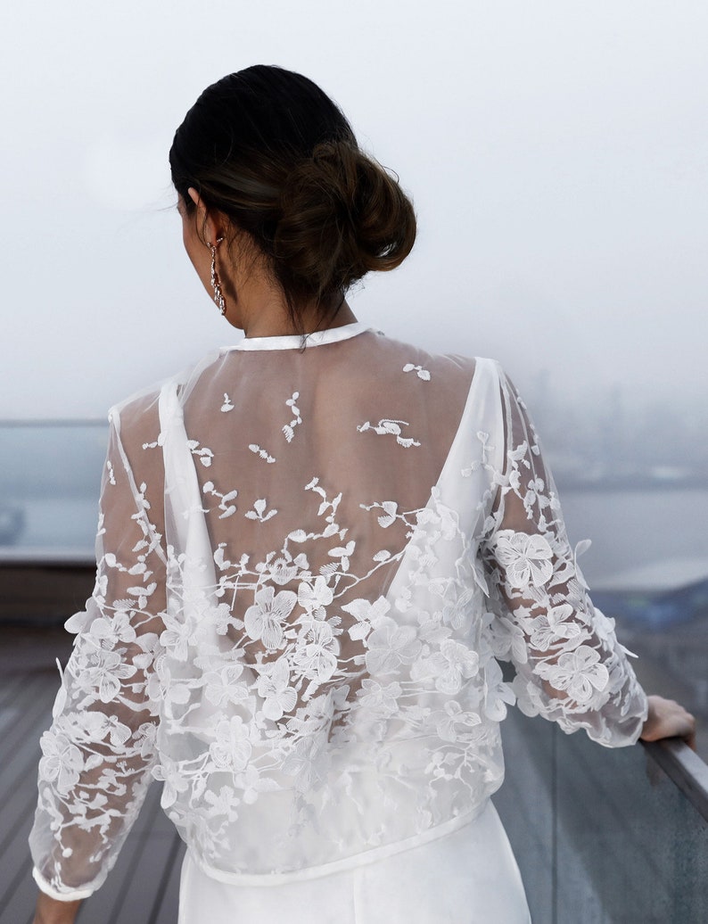 Bridal Jacket With Unique 3d Lace Wedding Dress Cover Up Etsy