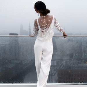Bridal jacket with unique 3d lace, wedding dress cover up, bridal bolero, wedding dress topper, long sleeve lace top Leilani Jacket image 6