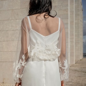 Lace Wedding Dress Cover up With Sleeves, Boat Neck Bridal Topper, Non ...