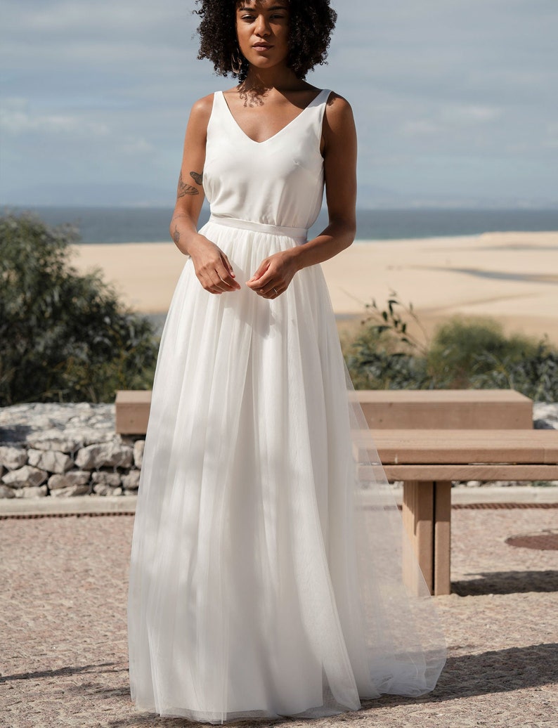 Floaty wedding skirt soft tulle, Boho bridal skirt, Beach wedding skirt, 2 piece wedding dress, Contemporary bridal separates Sage skirt image 1