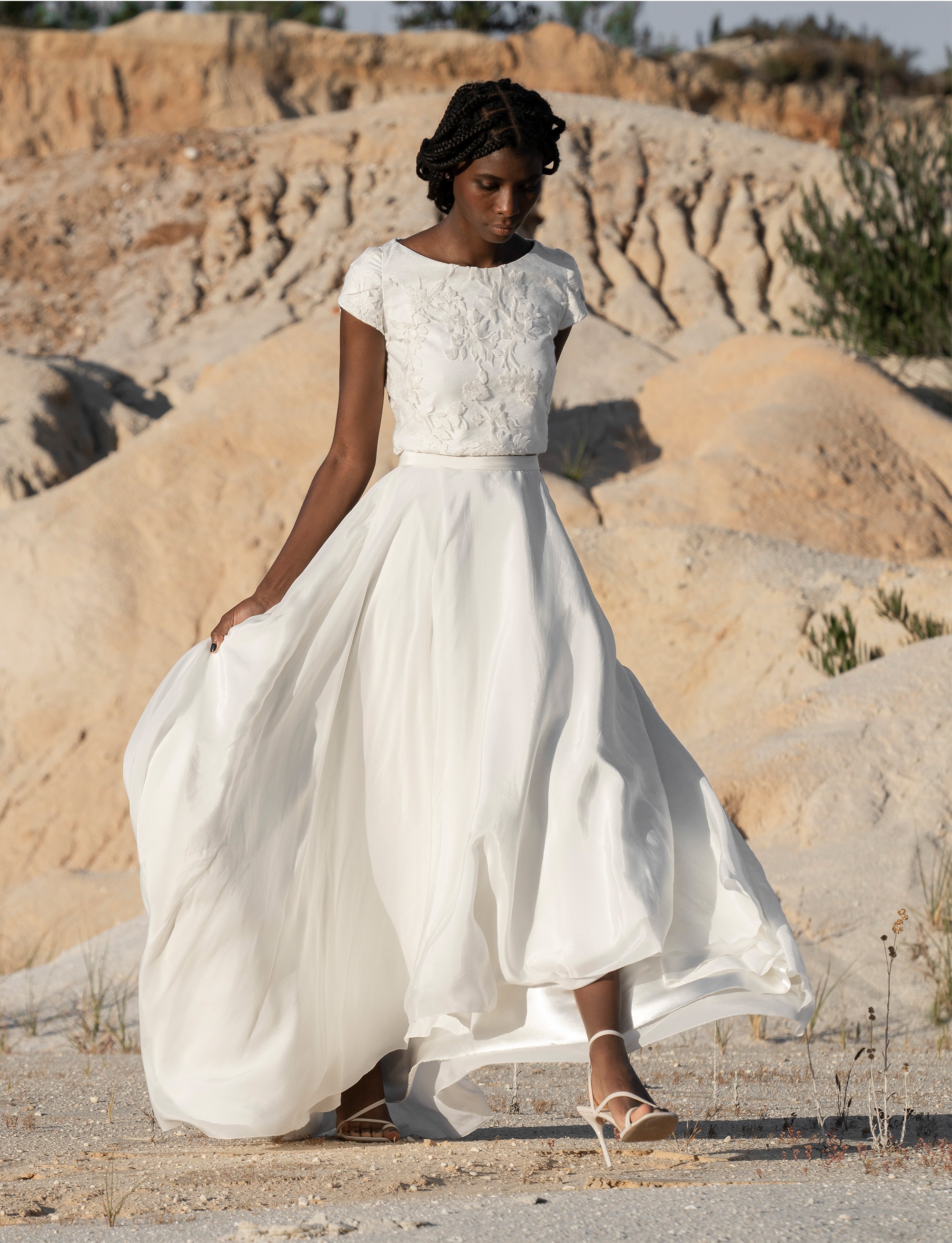Lace wedding top with cap sleeves, bohemian inspired crop top with floral lace, Bridal top with boat neckline - Cerise top