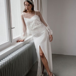 Brautrock aus Satin mit Schlitz, Schmaler, moderner Hochzeitstrock, Figurbetonter Brautkleid Zweiteiler Allya Rock Bild 7