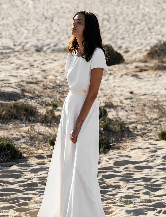 short sleeve lace top wedding dress Exquisite Short Sleeve A-Line Wedding Dress with a Unique Top HAREM's Brides