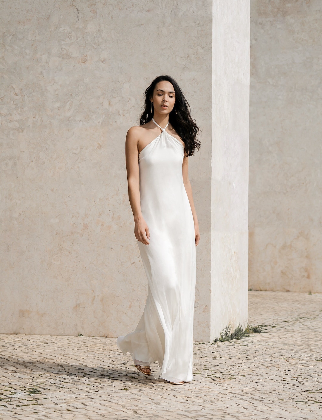 Abito da sposa in chiffon di seta, semplice abito da sposa boho in