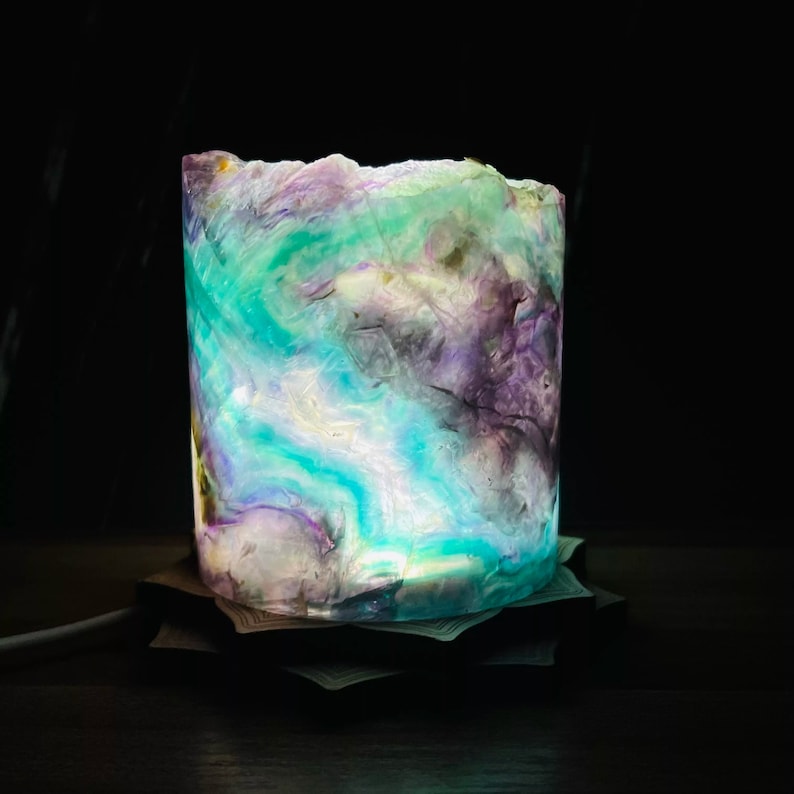 Rainbow Fluorite Crystal Lamp Night Light | Natural Crystal Lamps Decor | Healing Crystal Chakra Light 