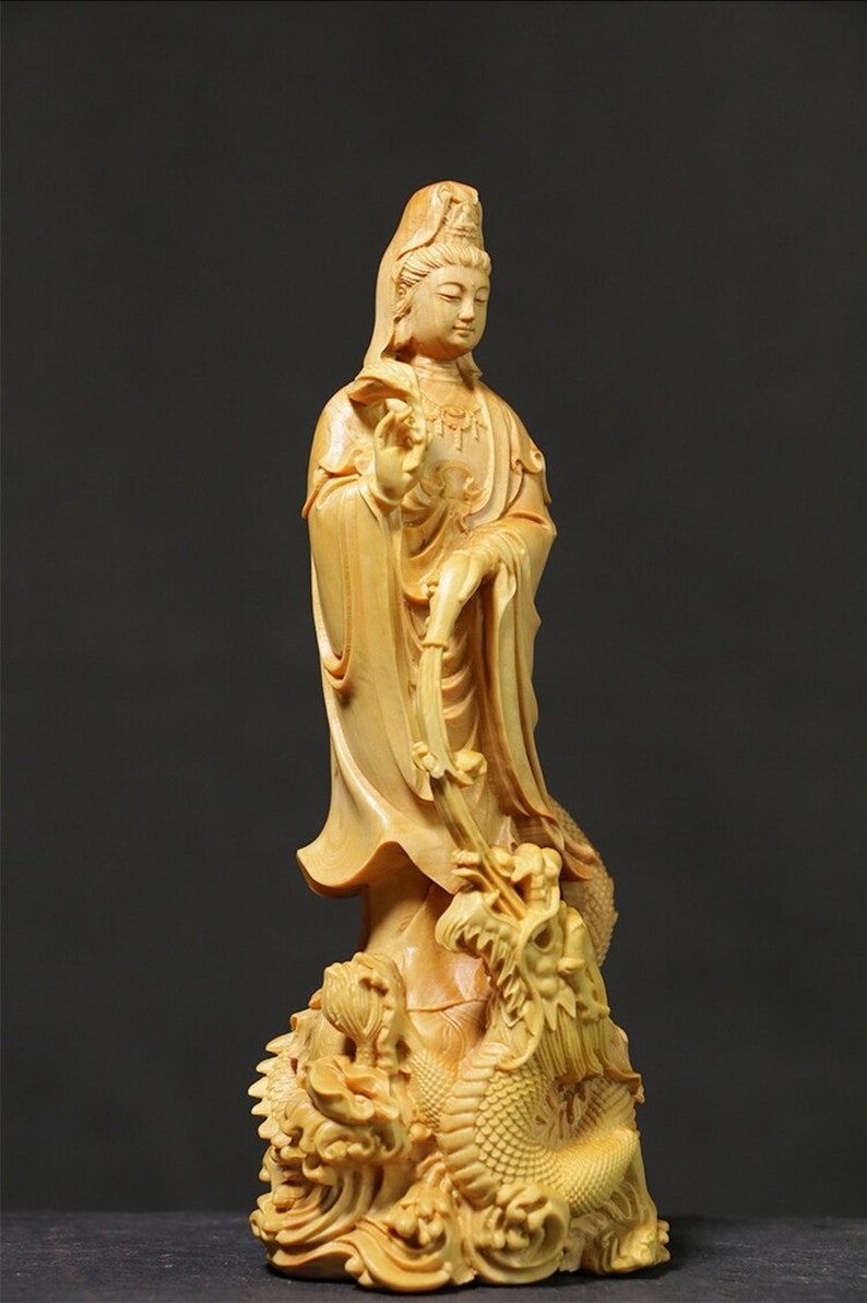Wooden Standing Quan Yin Statue Kwan Yin Statue Goddess of Etsy