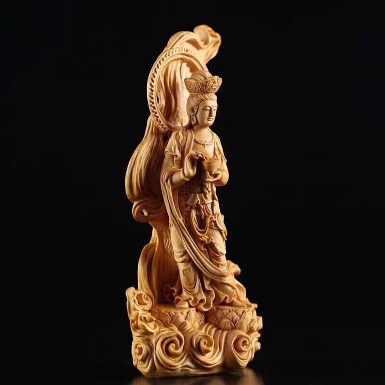 Wooden Standing Quan Yin Statue Kwan Yin Statue Goddess of Etsy
