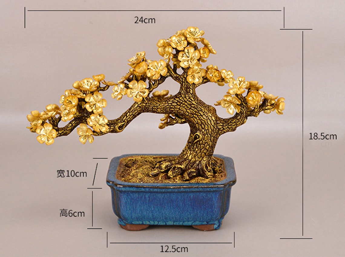 Feng Shui Bonsai Money Tree 24K Gold Foil Wealth Abundance - Etsy