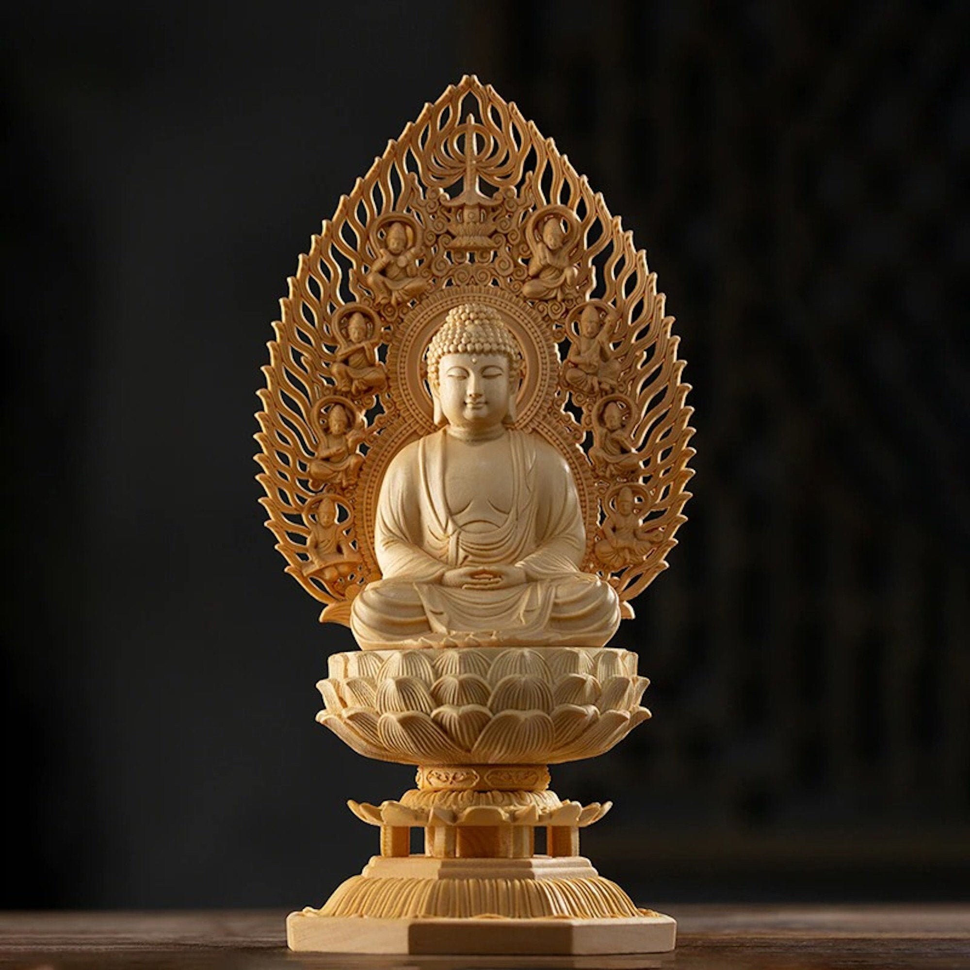 Wooden Meditating Buddha Statue Meditation Room Indoor Etsy