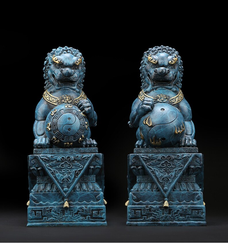Chinese Lion Statue Feng Shui Sculpture Foo Dogs Fu Dog Etsy