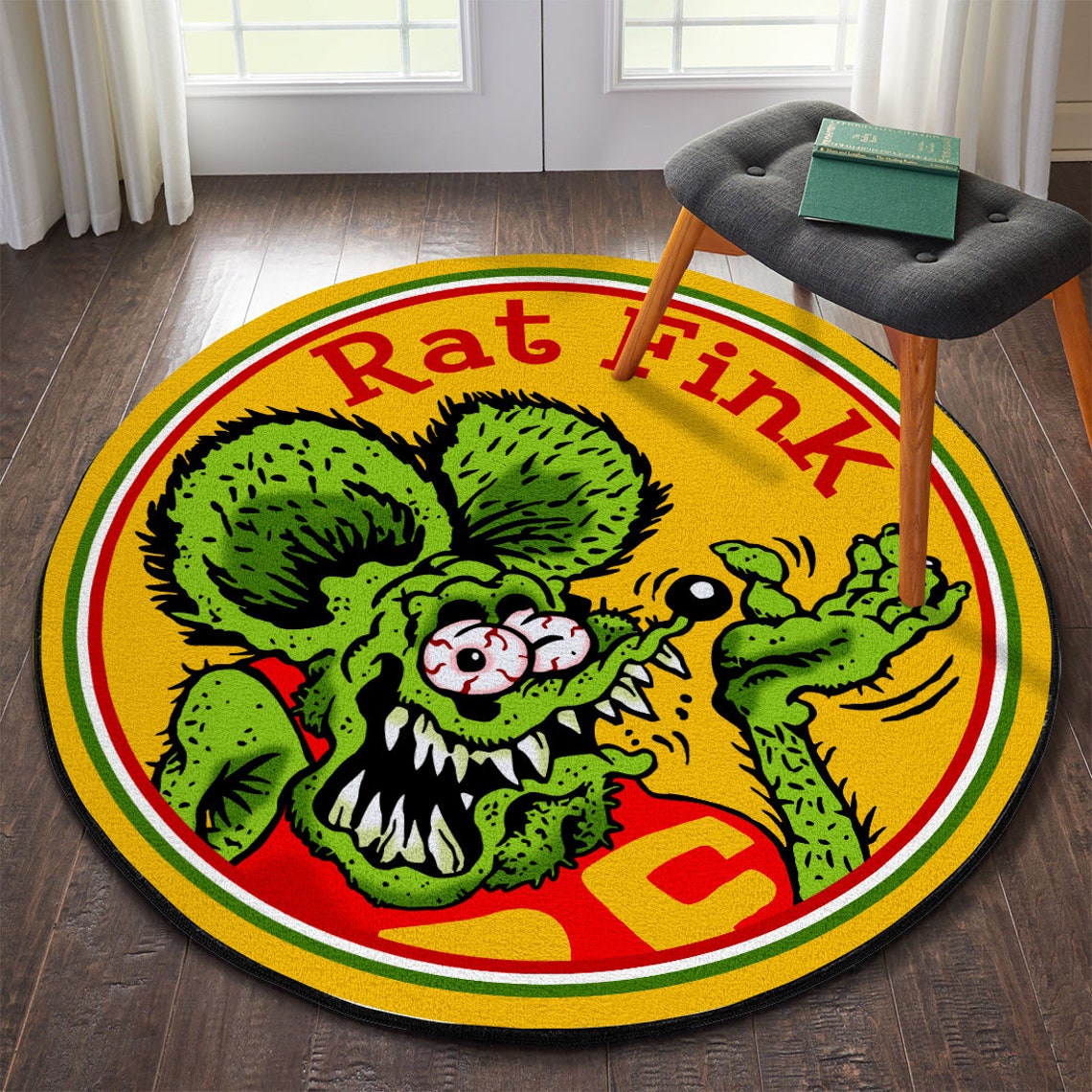 RF Rat Fink Garage area round mat. Novelty Rat Fink Etsy