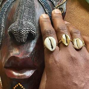 Brass Currency Cowrie Shell Rings//African Style, Cowrie, Afrocentric Jewelry, Brass Ring, Boho, African Jewelry, Adjustable Ring