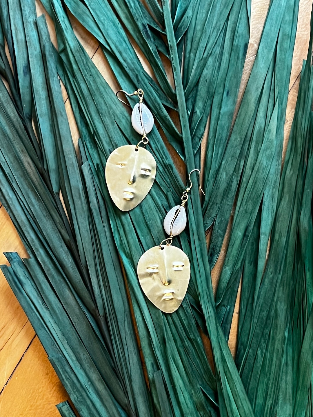 African Mask Earrings// Cowrie Shell Afrocentric Boho Etsy