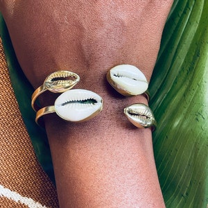 Nubian Goddess Cowrie Cuff\\Afrocentric Jewelry, Statement Cuff, Cowrie Cuff, Adjustable Brass Cowrie Cuff, Brass Bangles, African Jewelry