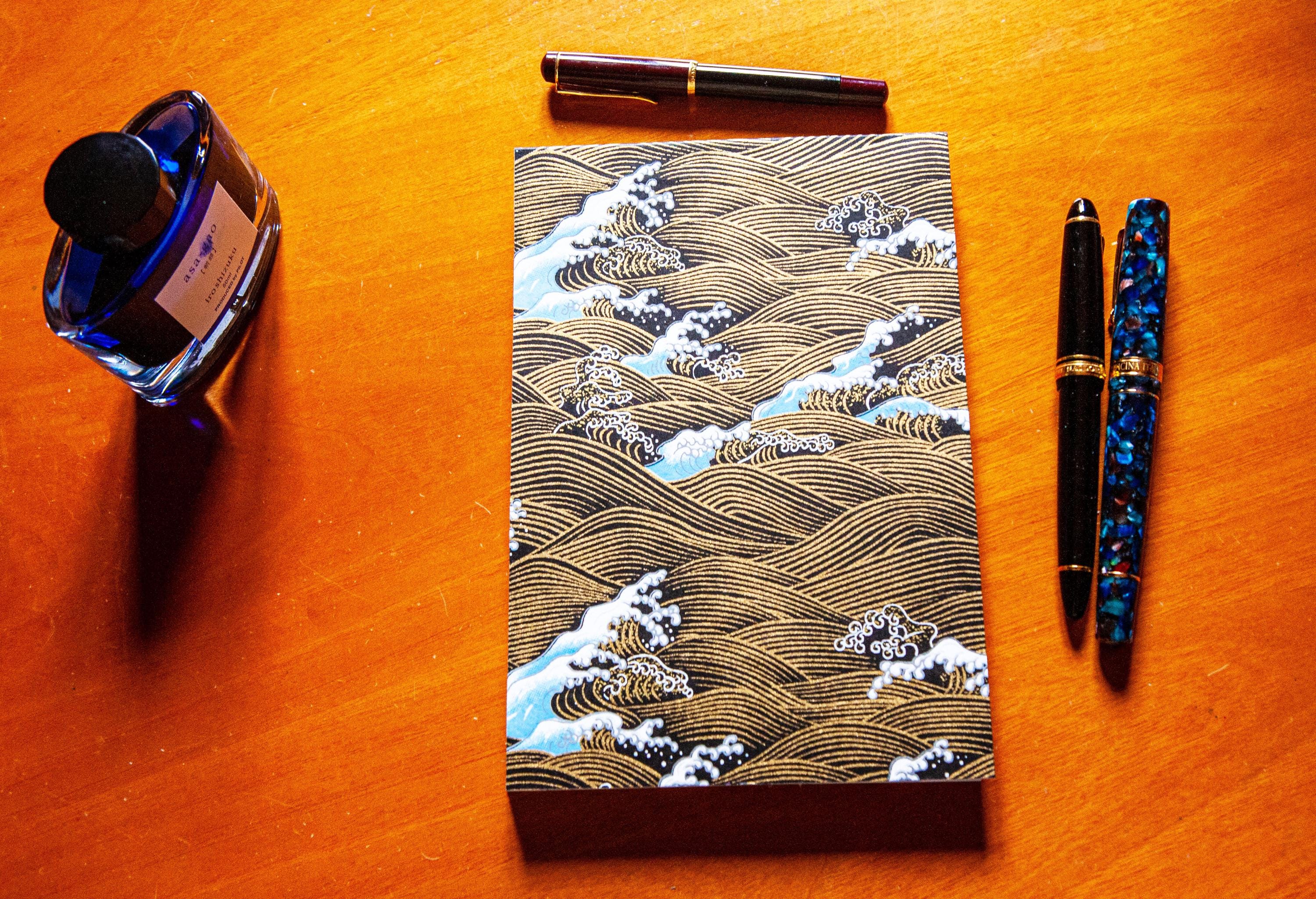 Notepad River Design A5 Tomoe River Notepad, Chiyogami Wave Cover, Fountain Pen Friendly ...