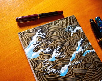 A5 Tomoe River Notepad, Chiyogami Wave Cover, Fountain Pen Friendly Paper