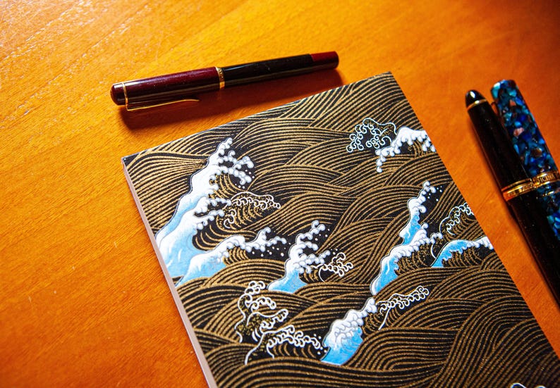 Notepad River Design A5 Tomoe River Notepad, Chiyogami Wave Cover, Fountain Pen Friendly ...