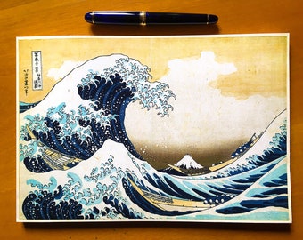 Bloc-notes en papier Tomoe River A4 100 feuilles, Hokusai, "The Big Wave", papier adapté aux stylos plume.