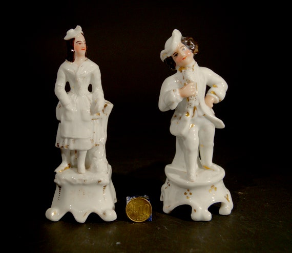 Staffordshire pair of white and gold figurines. Ceramic, Collectable, hand painted,