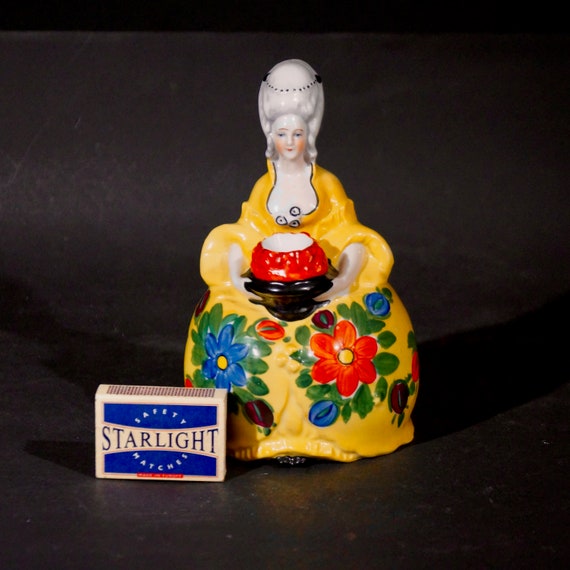 Romantic lady old porcelain lamp. Ceramic, Collectable, hand painted,