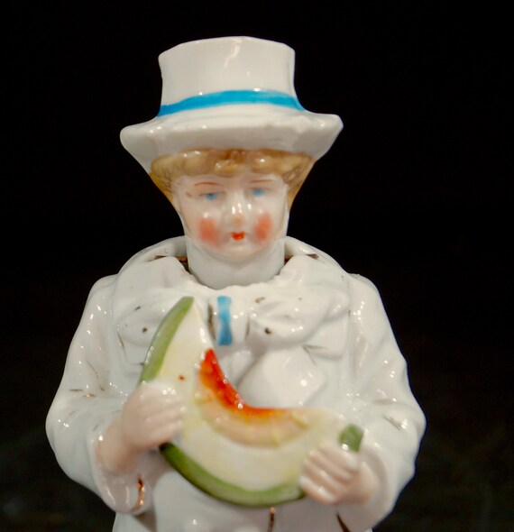 Boy with melon nodding figurine. Vintage Staffordshire. Ceramic, Collectable, hand painted
